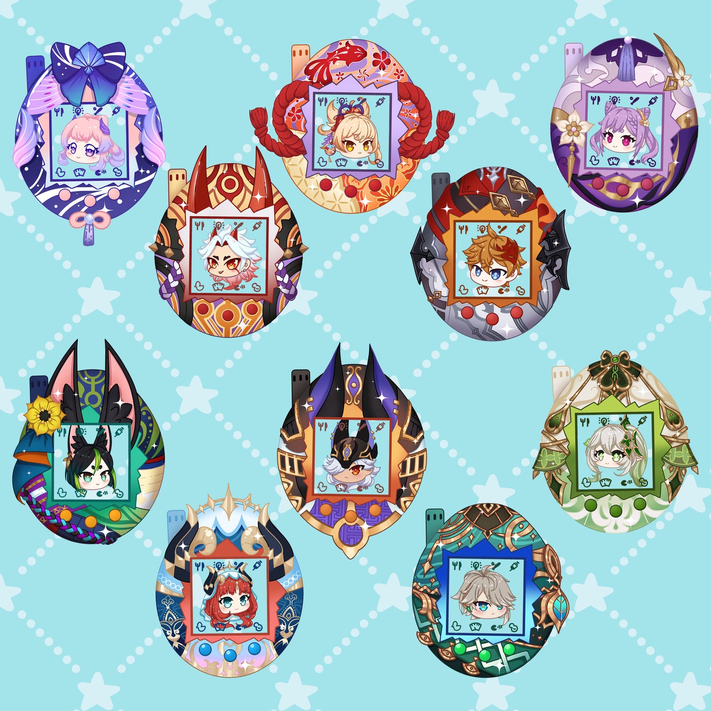 GENSHIN IMPACT | Tamagotchi Second Gen 2.5" Acrylic Charms with Epoxy Finish